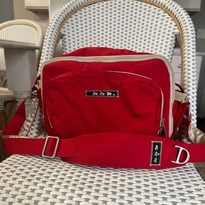 JuJuBe Red and Golden Cream Messenger Style Baby Bag GREAT CONDITION
